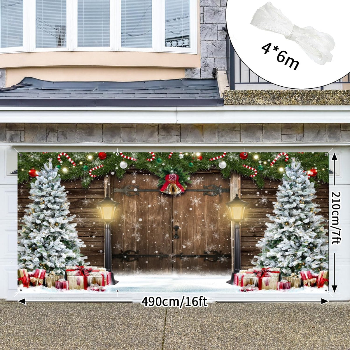 Christmas Garage Door Banner Cover 7X16Ft Large 2 Car Christmas Garage Door Decorations Winter Snow Garage Door Cover