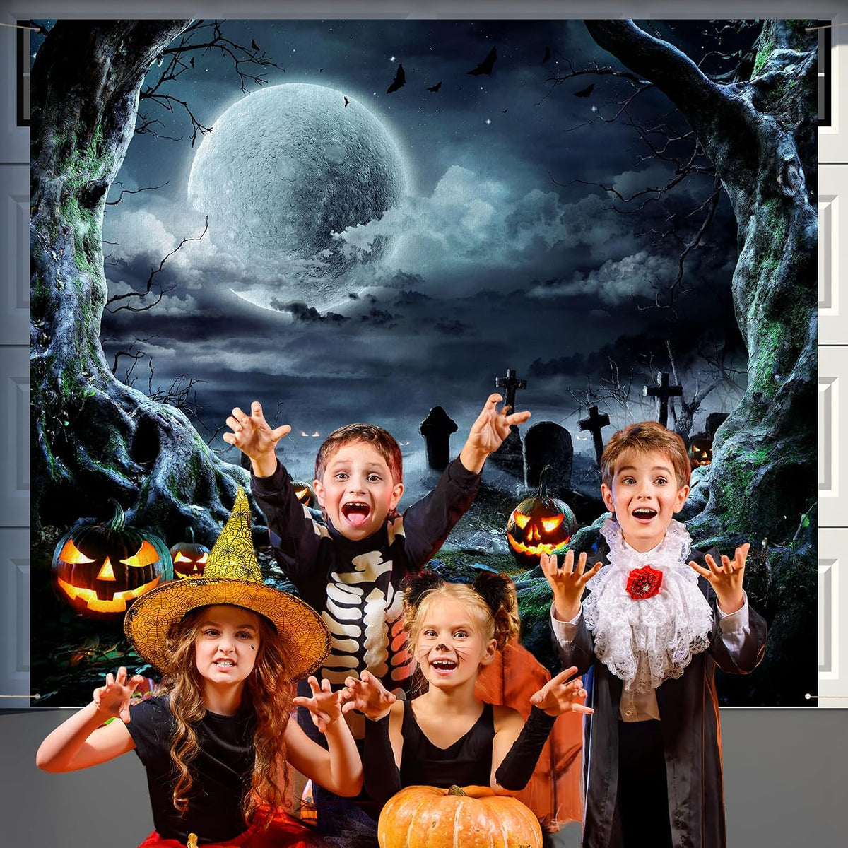 7 X 8 Ft Halloween Garage Door Cover Graveyard Horror Scene Banner