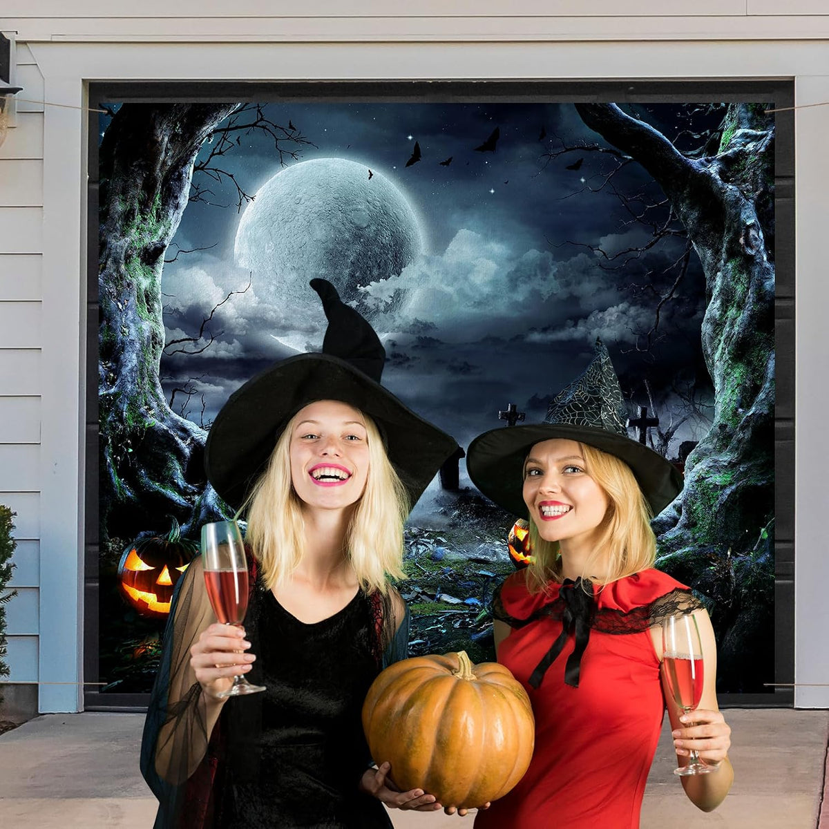 7 X 8 Ft Halloween Garage Door Cover Graveyard Horror Scene Banner