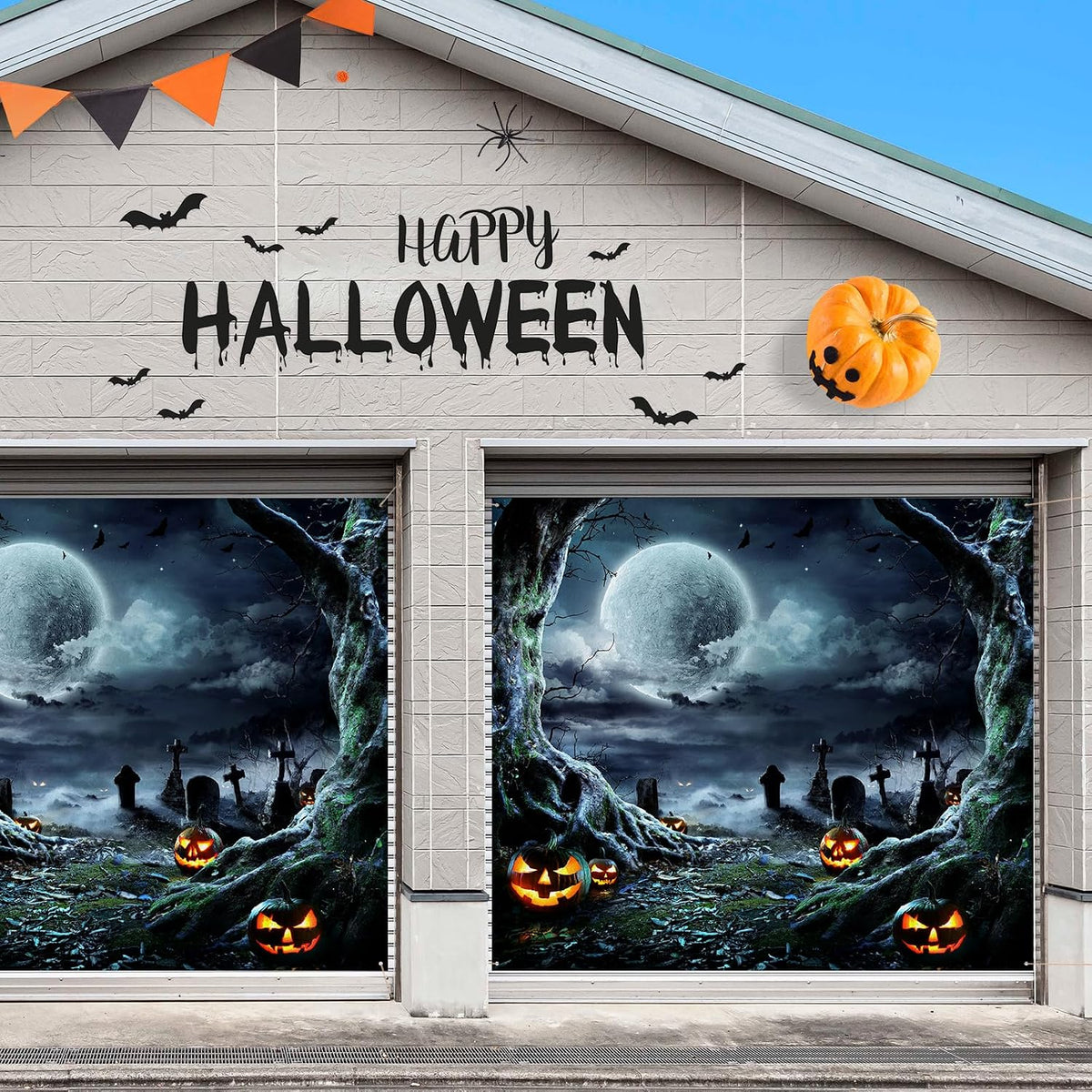 7 X 8 Ft Halloween Garage Door Cover Graveyard Horror Scene Banner