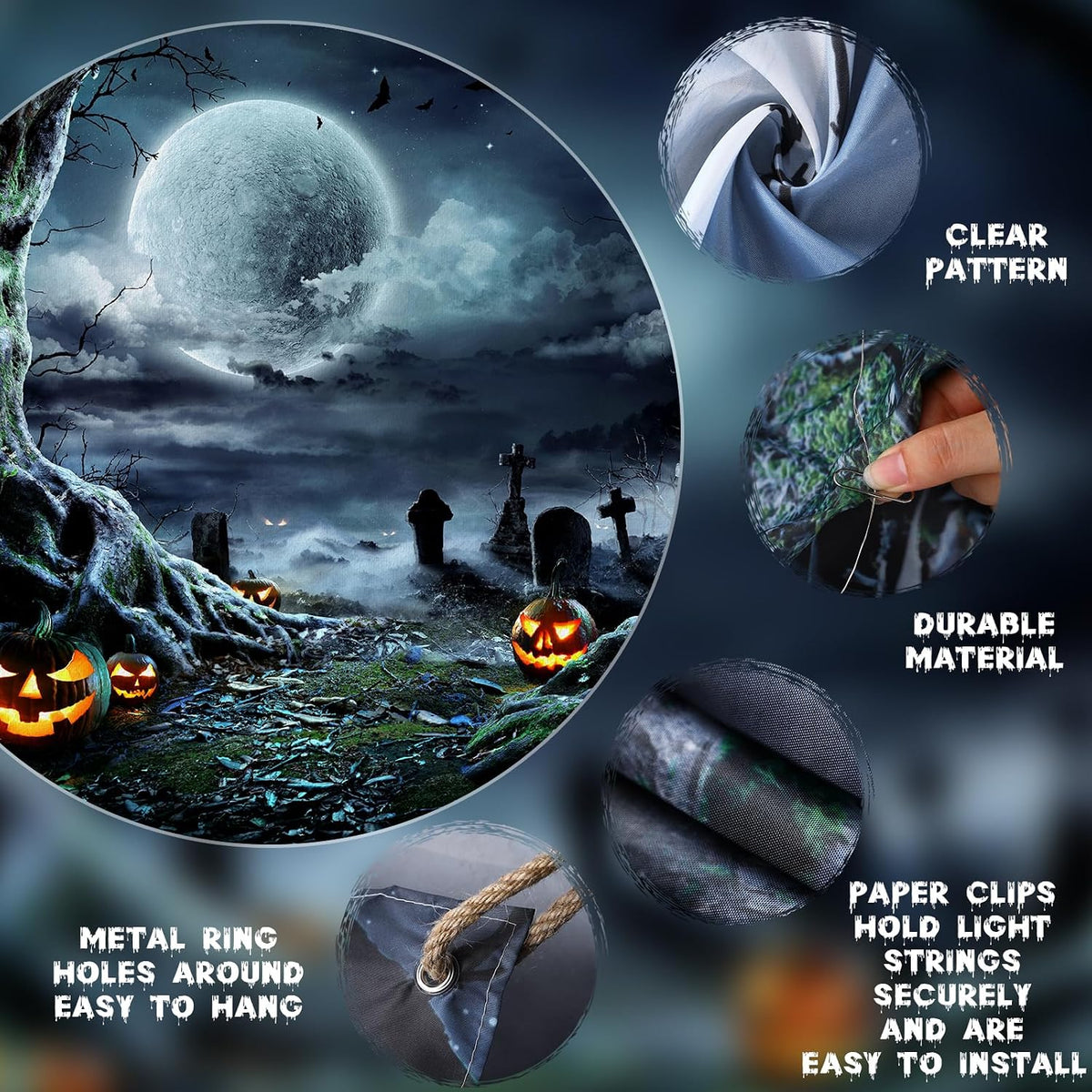 7 X 8 Ft Halloween Garage Door Cover Graveyard Horror Scene Banner