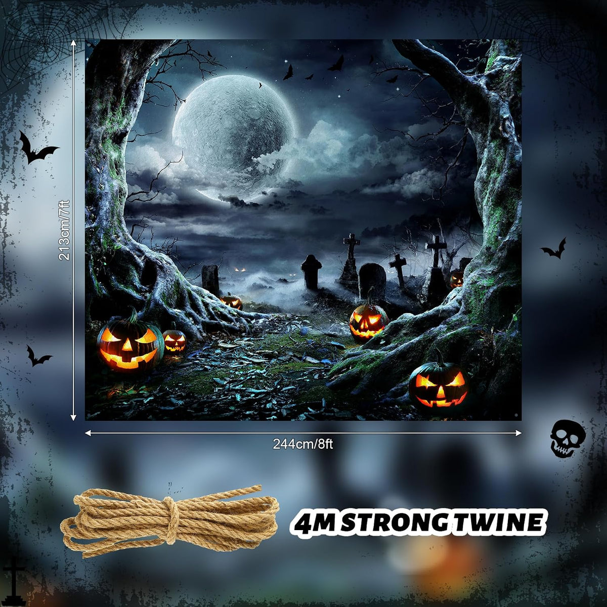 7 X 8 Ft Halloween Garage Door Cover Graveyard Horror Scene Banner