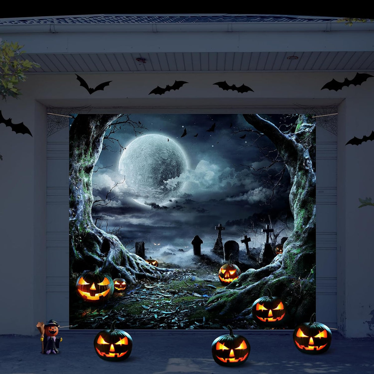 7 X 8 Ft Halloween Garage Door Cover Graveyard Horror Scene Banner